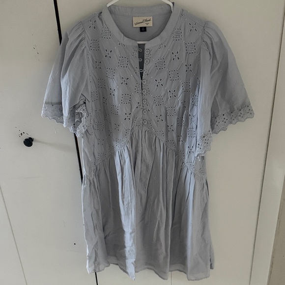 Lace-Trimmed Blue Casual Dress - Picture 1 of 3